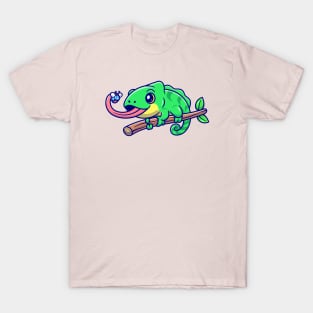 Cute Chameleon Eating Bug Cartoon T-Shirt